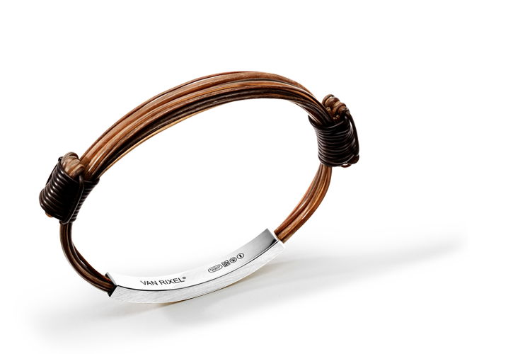 Een luxe, High End 18 kt Witgouden heren- of dames-armband, handgemaakt met exclusief bruin Olifantenhaar en schuifknopen - Small